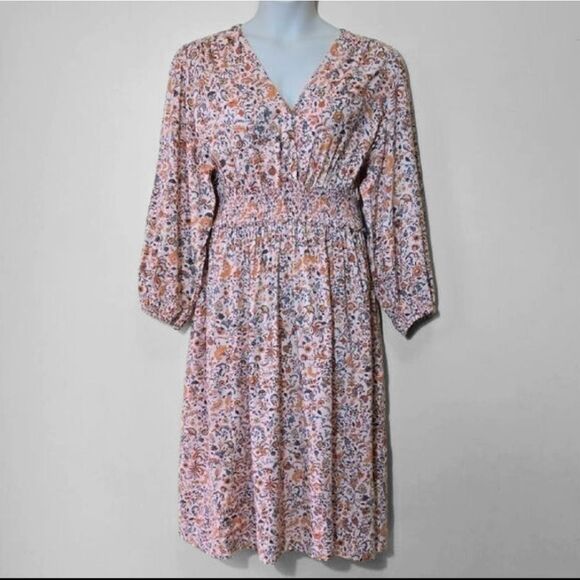 Old Navy Floral Milkmaid Fall Dress Puff Sleeve Midi XXL 2X Tradwife Smocked - Picture 1 of 14